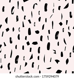 Hand drawn brush elements on vector seamless pattern in pale colors.