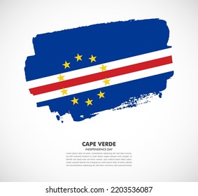 Hand drawn brush flag of Cape Verde on white background. Independence day of Cape Verde brush illustration