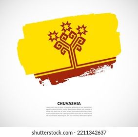 Hand drawn brush flag of Chuvashia on white background. National day of Chuvashia brush illustration