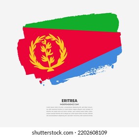 Bandera de brocha dibujada a mano de Eritrea sobre fondo blanco. Ejemplo del Día de la Independencia de Eritrea