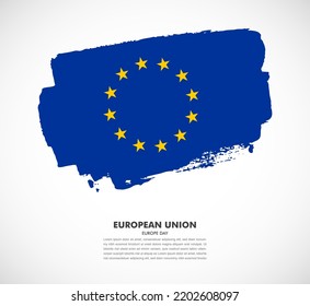 Hand drawn brush flag of European Union on white background. Europe day of European Union brush illustration