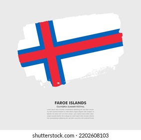 Hand drawn brush flag of Faroe Islands on white background. National day of Faroe Islands brush illustration