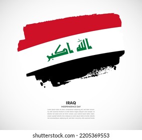 Hand drawn brush flag of Iraq on white background. Independence day of Iraq brush illustration