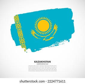 Hand drawn brush flag of Kazakhstan on white background. Independence day of Kazakhstan brush illustration