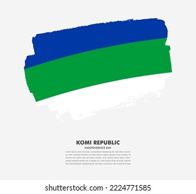 Hand drawn brush flag of Komi Republic on white background. National day of Komi Republic brush illustration