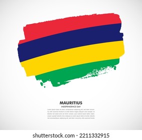Hand drawn brush flag of Mauritius on white background. Independence day of Mauritius brush illustration