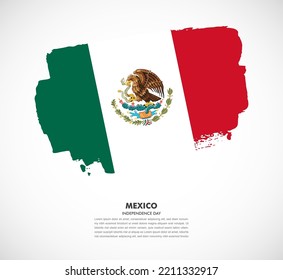 Hand drawn brush flag of Mexico on white background. Independence day of Mexico brush illustration