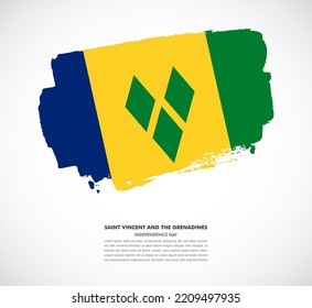 Hand drawn brush flag on white background. Independence day of Saint Vincent and the Grenadines brush illustration