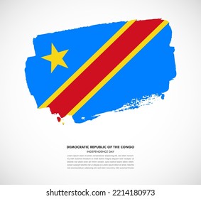 Hand drawn brush flag on white background. Independence day of Democratic Republic of the Congo brush illustration