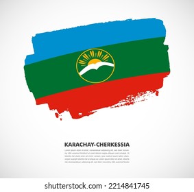 Hand drawn brush flag on white background. National day of Karachay-Cherkessia brush illustration