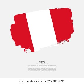 Hand drawn brush flag of Peru on white background. Independence day of Peru brush illustration