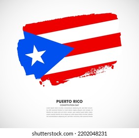 Hand drawn brush flag of Puerto Rico on white background. Constitution day of Puerto Rico brush illustration