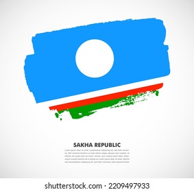 Hand drawn brush flag of Sakha Republic on white background. Republic day of Sakha Republic brush illustration