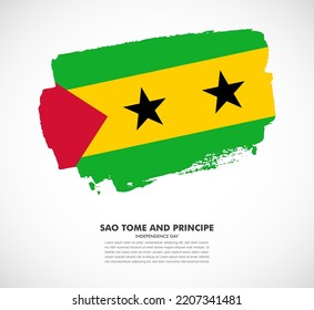 Hand drawn brush flag of Sao Tome and Principe on white background. Independence day of India brush illustration