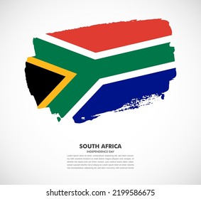 Hand drawn brush flag of South Africa on white background. National day of South Africa brush illustration