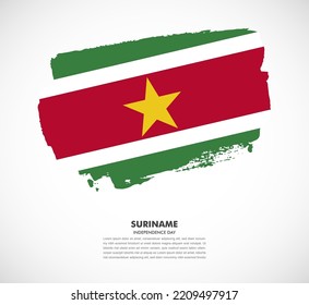 Hand drawn brush flag of Suriname on white background. Independence day of Suriname brush illustration