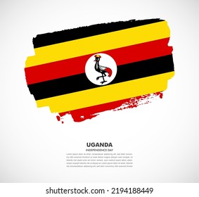 Hand drawn brush flag of Uganda on white background. Independence day of Uganda brush illustration