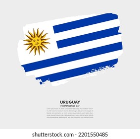 Handgezeichnete Pinselflagge aus Uruguay auf weißem Hintergrund. Unabhängigkeitstag der Uruguay-Malerei