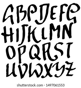 Hand drawn brush font. Modern brush lettering. Grunge style alphabet. Vector illustration.