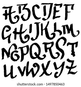 Hand drawn brush font. Modern brush lettering. Grunge style alphabet. Vector illustration.
