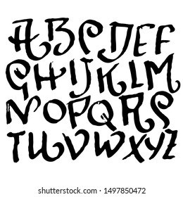 Hand drawn brush font. Modern brush lettering. Grunge style alphabet. Vector illustration.