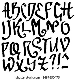Hand drawn brush font. Modern brush lettering. Grunge style alphabet. Vector illustration.