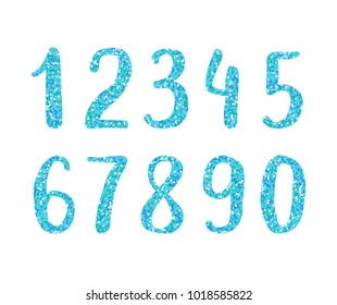 Hand drawn brush glitter digits. Sans-serif handwritten sketchy font