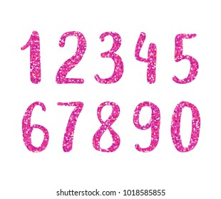 Hand drawn brush glitter digits. Sans-serif handwritten sketchy font