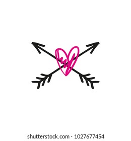 Hand drawn brush heart and arrows. Love label, logo. Decor element for postcards, cards, posters, souvenirs and more. 
Vector, clip art and jpg. Isolated.