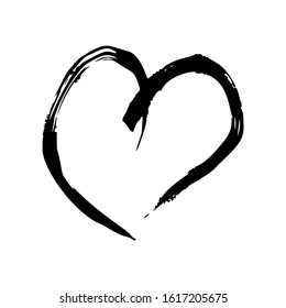 Hand drawn brush hearts. Grunge black doodle heart on white background. Romantic love symbol. Vector illustration.