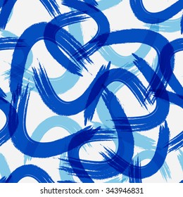 Hand drawn brush hipster pattern in vector.Stylish blue brush strokes fantasy print .Speed style art with white background.