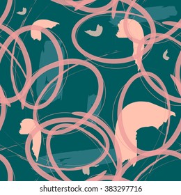Hand drawn brush hipster pattern in vector.Stylish geometric brush strokes fantasy print .Speed style art with green background.