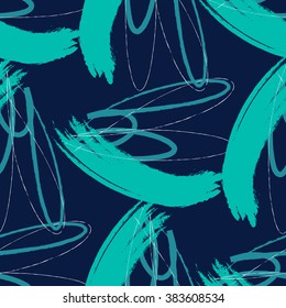 Hand drawn brush hipster pattern in vector.Stylish geometric brush strokes fantasy print .Speed style art with blue background.