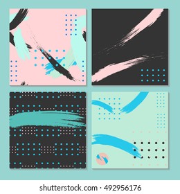 Hand drawn brush hipster patterns set in vector. Stylish geometric brush strokes fantasy prints .Speed style art 
