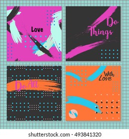 Hand drawn brush hipster patterns set in vector. Stylish geometric brush strokes fantasy prints .Speed style art