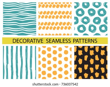 Hand drawn brush hipster patterns set in vector. Stylish geometric brush strokes fantasy prints
