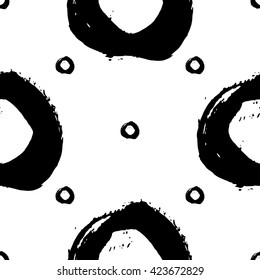 Hand drawn brush ink grunge black and white seamless textures. Artwork with abstract background. Vector illustration for your design