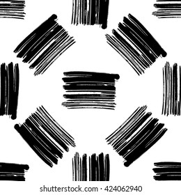 Hand drawn brush ink grunge black and white seamless textures. Artwork with abstract background. Vector illustration for your design