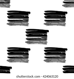 Hand drawn brush ink grunge black and white seamless textures. Artwork with abstract background. Vector illustration for your design