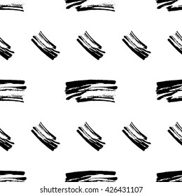 Hand drawn brush ink grunge black and white seamless textures. Artwork with abstract background. Vector illustration for your design