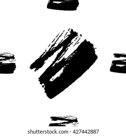 Hand drawn brush ink grunge black and white seamless textures. Artwork with abstract background. Vector illustration for your design