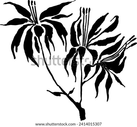 Hand Drawn Brush Ink Grunge Iris Flower