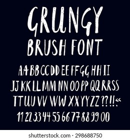 Hand drawn brush ink vector ABC letters set. Grungy textured comic font for your design.


