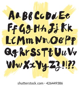 Hand drawn brush ink vector ABC letters set. Expressive textured font for your design.