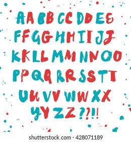 Hand drawn brush ink vector ABC letters set. Colorful textured font for your design.

