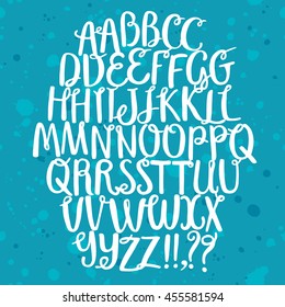 Hand drawn brush ink vector set with doodle curly elements. Including two types of letters . Lovely decorative font for your design.
