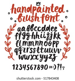 Hand drawn brush ink vector ABC letters and figures set. Lower case. Hand-painted doodle comic font for your design.