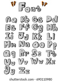 Hand drawn brush ink vector ABC letters set on white background. Hand drawn doodle comic font for your design.