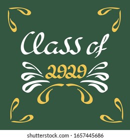 Handgezeichnete Pinselschrift, Kalligrafie. Klasse 2020. Weiß und Gold auf Grün. Vektorillustration.