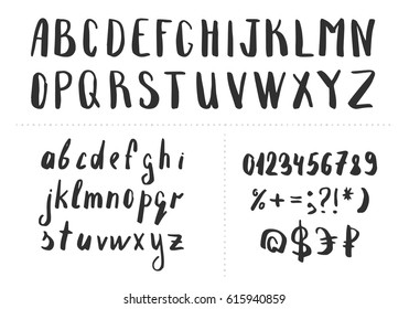 Hand Drawn Brush Letters. Vector Font. Isolated.